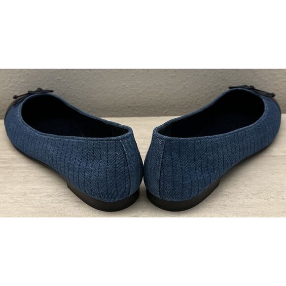 Tory Burch NIB Sz 9 Flats Cap-Toe Quilted Ballet Dark Blue Leather Denim Shoes - Picture 8 of 11